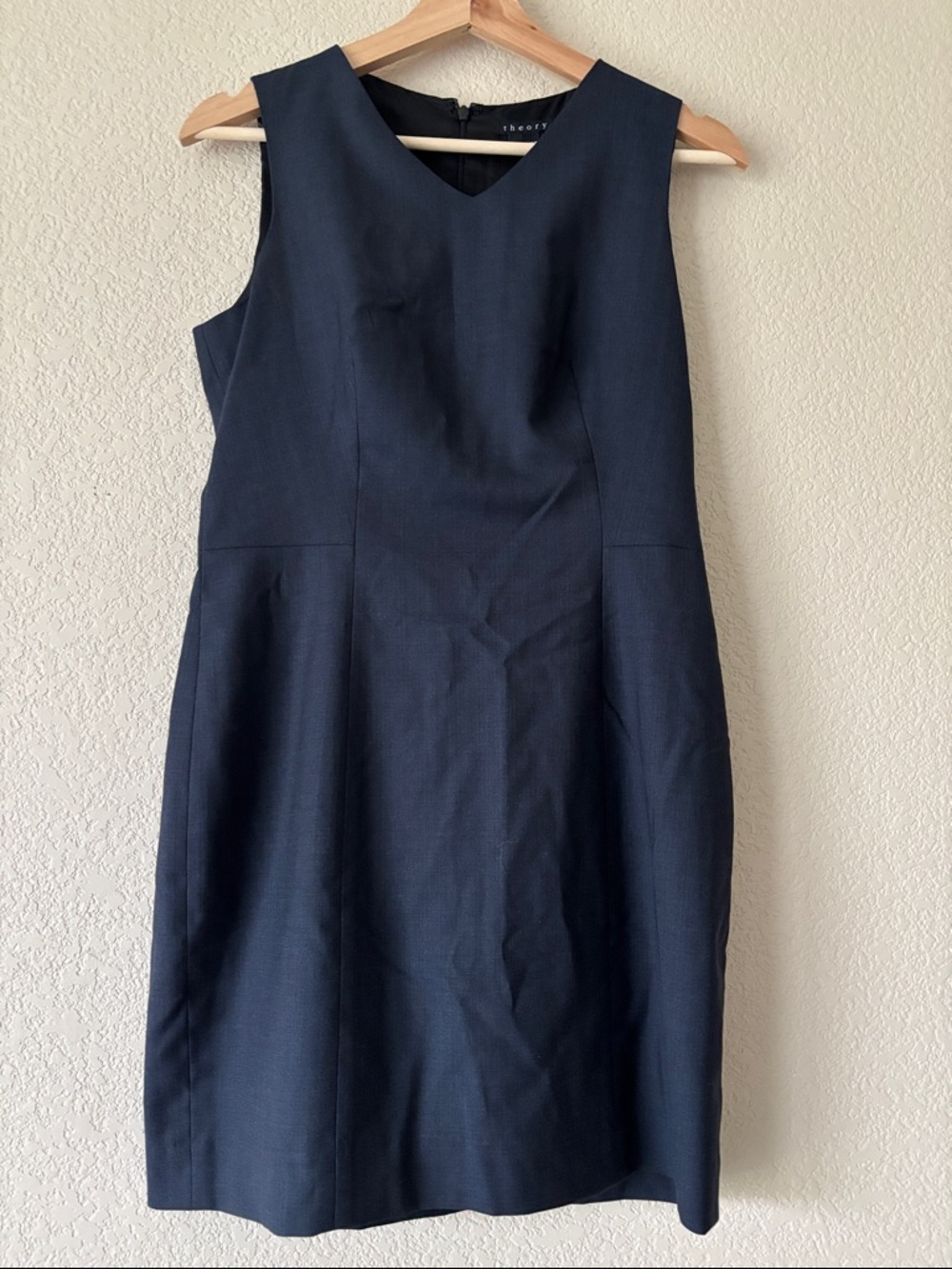 Theory Navy Sleeveless V-Neck Midi Sheath Dress
